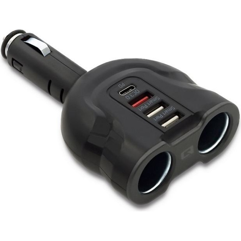 Qoltec Samochodowy rozdzielacz gniazda zapalniczki 12-24v | 52w | 2.4a |2xusb | usb qc 3.0 | usb-c pd | 2xgniazdo zapalniczki