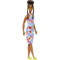 Mattel Barbie Doll - Fashionistas #210 Brown Hair In Bun - Diamond Crochet Dress Dark Skin Doll (HJT07)