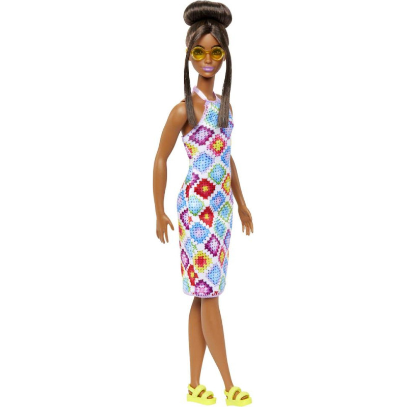 Mattel Barbie Doll - Fashionistas #210 Brown Hair In Bun - Diamond Crochet Dress Dark Skin Doll (HJT07)