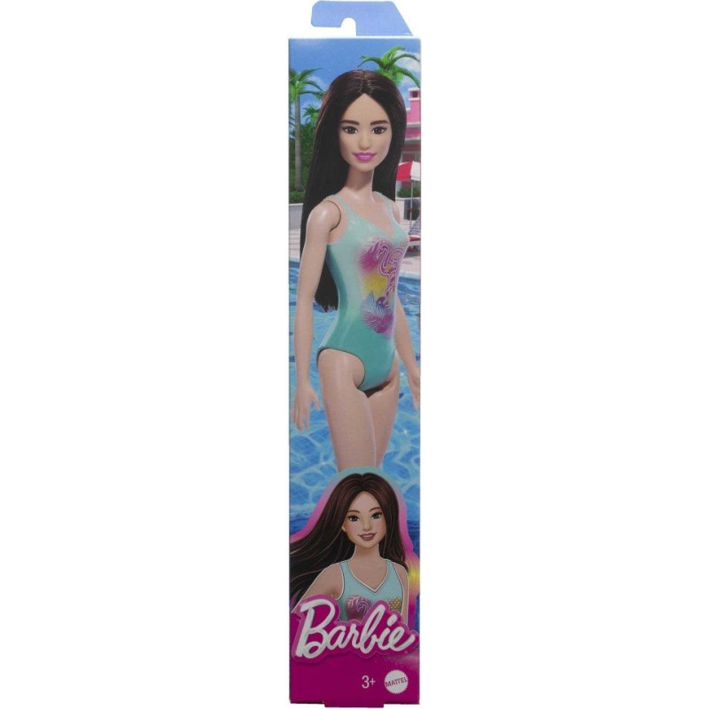 Mattel Barbie: Beach - Black Hair Doll Wearing Tropical Blue Swimsuit (HPV22)