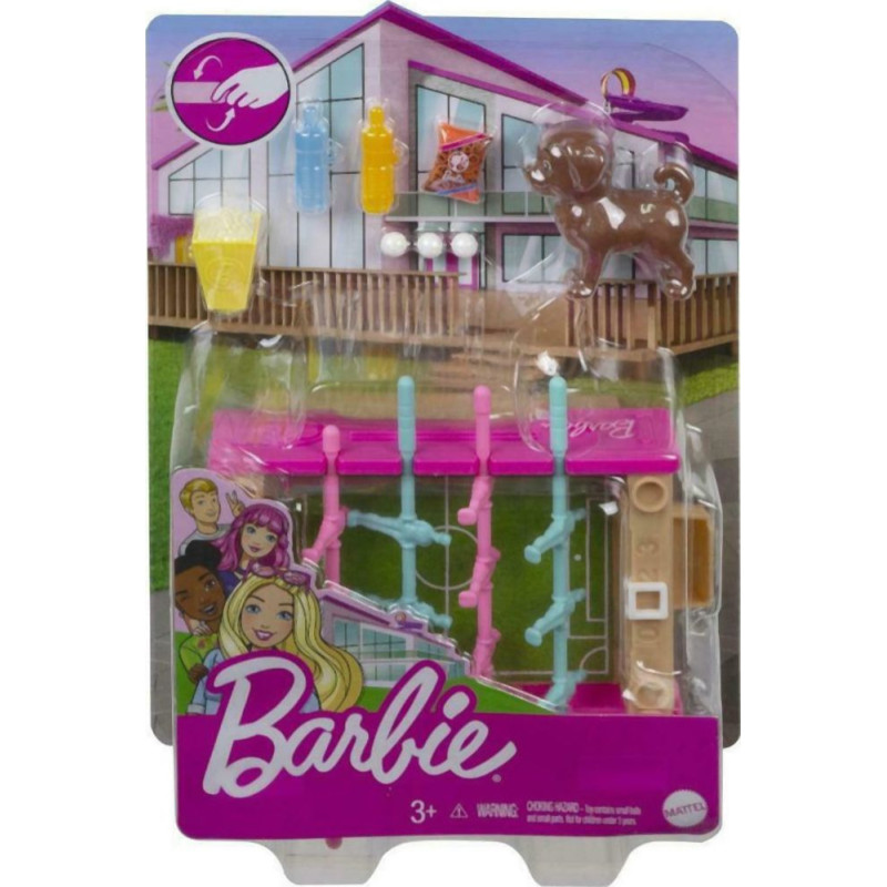 Mattel Barbie: Mini Playset With Pet, Accessories And Working Foosball Table, Game Night Theme (GRG77)