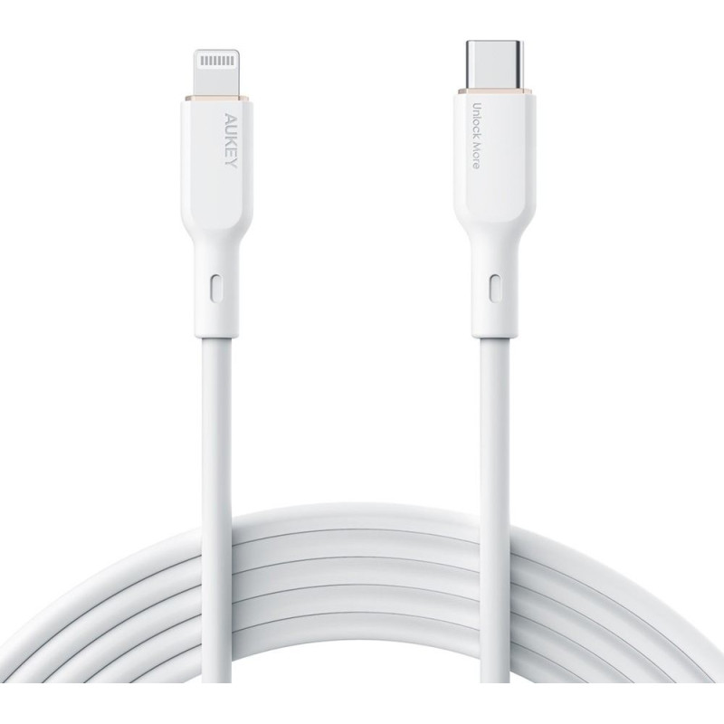 Aukey Cb-scl2 white silikonowy kabel lightning-usb c | usb power delivery usb-pd | 1.8m | 27w | 3a | mfi apple