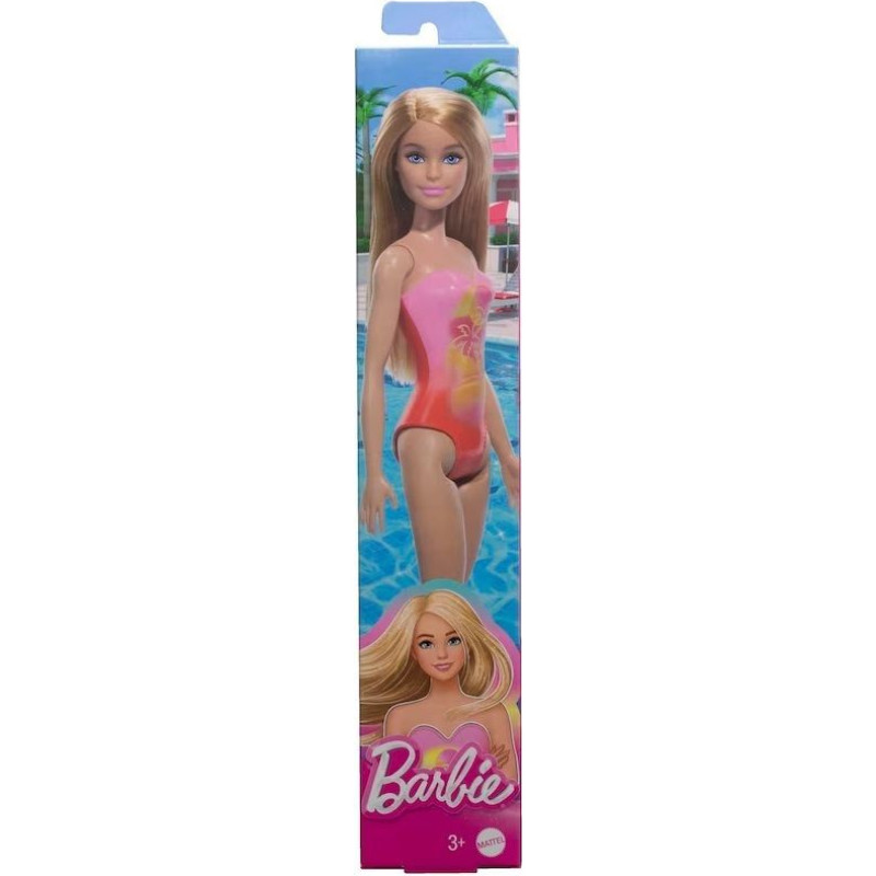 Mattel Barbie: Beach - Blond Hair Doll Wearing Pink Palm Tree-Print Swimsuit (HPV19)