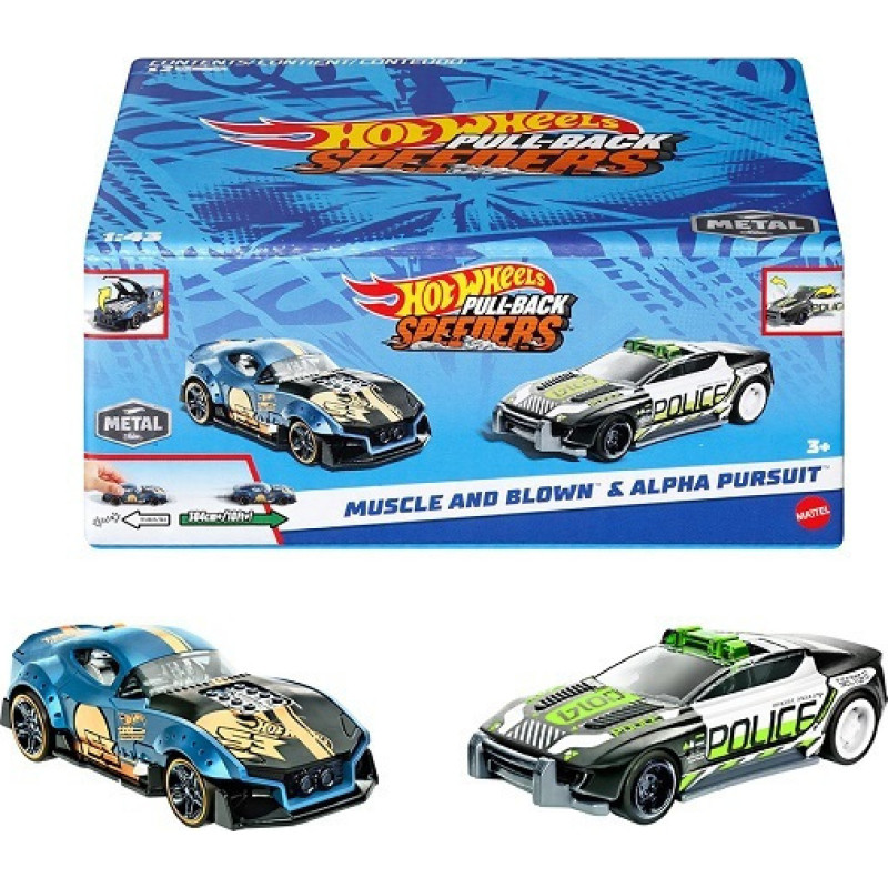 Mattel Hot Wheels: Pull-Back Speeders - Muscle and Blown  Alpha Pursuit (HPR97)