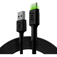Green Cell kabel kabgc13 gc ray usb - usb-c 200cm, zielony led, szybkie ładowanie ultra charge, qc 3.0