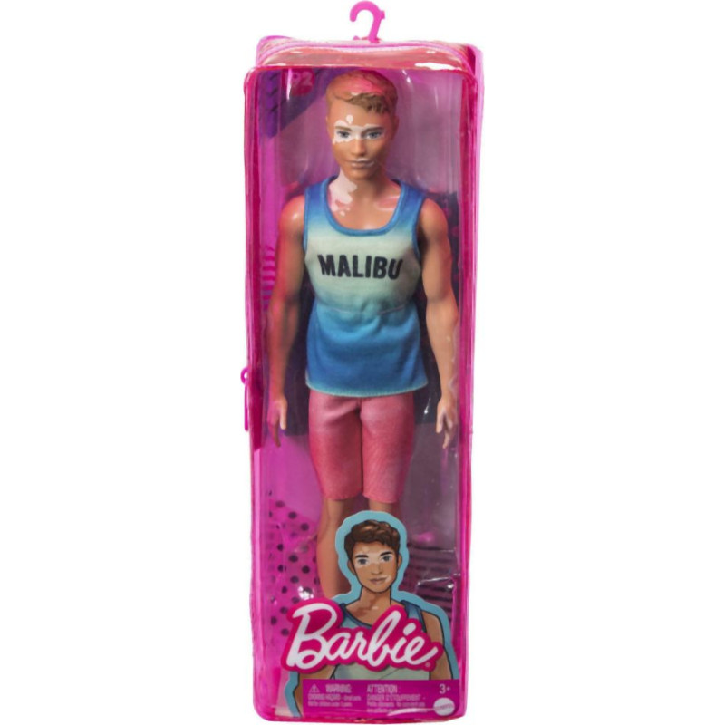 Mattel Barbie Ken Doll - Fashionistas #192 Blue Ombre Malibu Tank, Red Shorts Vitiligo Doll (HBV26)