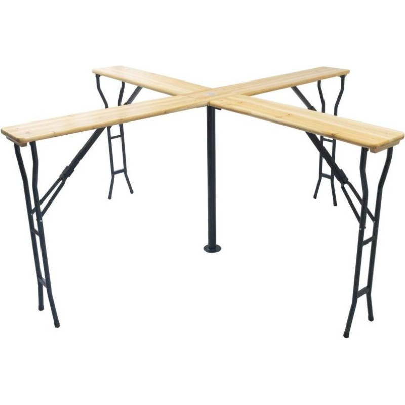 WOODEN CROSS-BANDED FOLDABLE PICNIC BAR TABLE