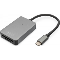 Digitus Czytnik kart usb-c, 2-portowy uhs-ii sd4.0 tf4.0 high speed, aluminiowy, szary
