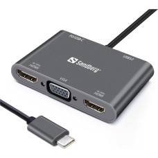 Sandberg 136-35 USB-C Dock 2xHDMI+1xVGA+USB+PD