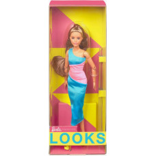 Mattel Barbie Signature Looks: Short Doll with Brunette Ponytail Turquoise/Pink Dress Model #15 (HJW82)