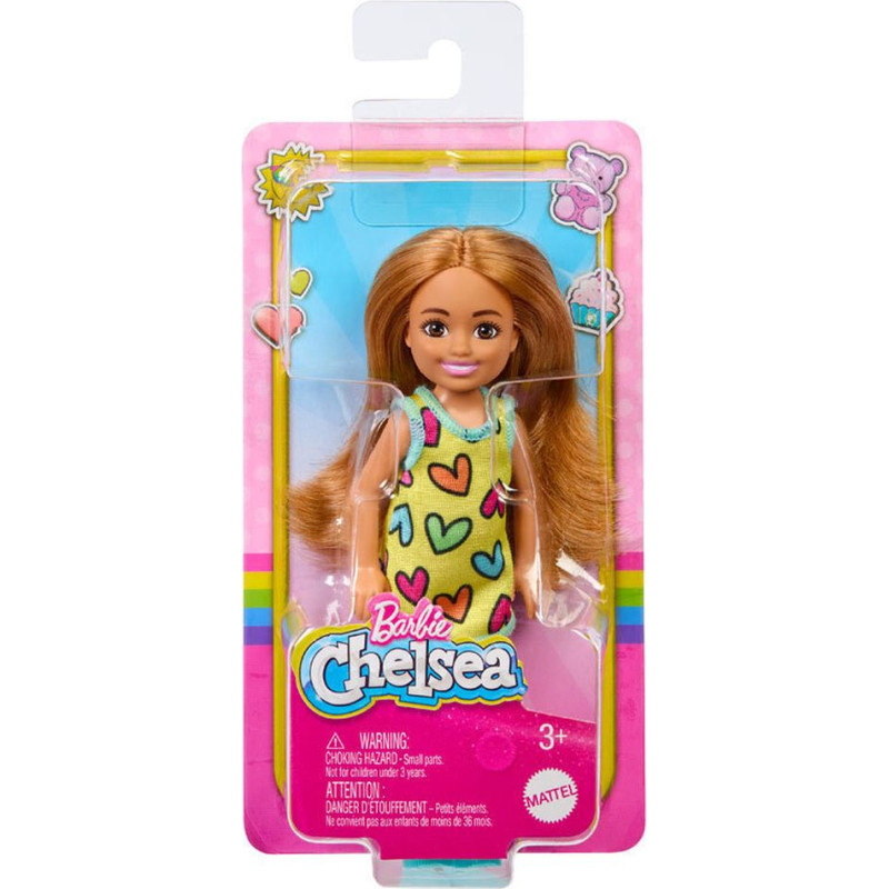 Mattel Barbie Club Chelsea Mini Girl Doll - Small Doll Wearing Removable Heart-print Dress  Shoes with Blond Ponytail (HNY57)