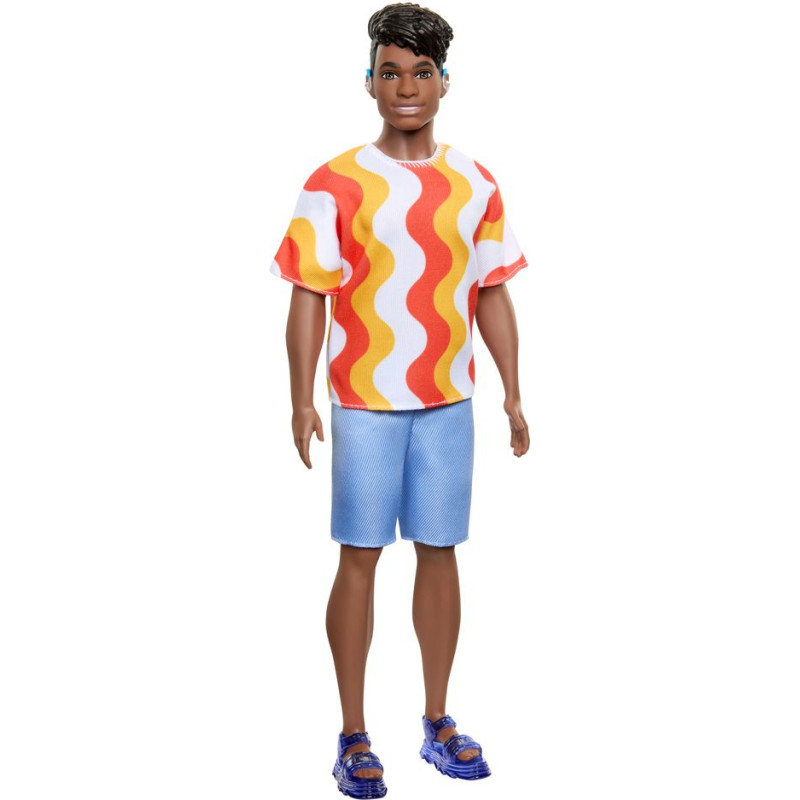 Mattel Barbie Ken Doll - Fashionistas #220 Dark Skin Doll with Behind the Ear Hearing Aids Wearing Orange Shirt  Jelly Shoes (HRH23)