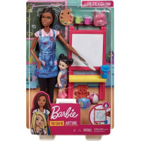 Mattel Barbie You Can be Anything - Dark Skin Doll Art Teacher with Brunette kid Doll (GJM30)