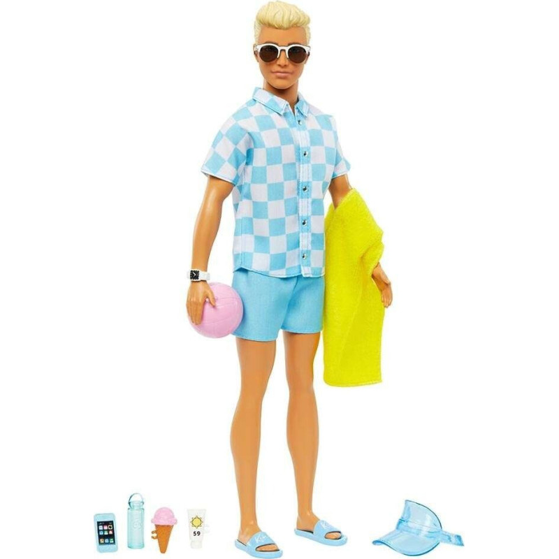 Mattel Barbie: Ken Doll with Swim Trunks and Beach-Themed Accessories (HPL74)