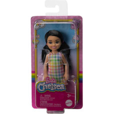 Mattel Barbie Club Chelsea Mini Girl Doll - Small Doll with Black Hair in Pigtails Wearing Removable Plaid Dress Pink Shoes (HKD91)