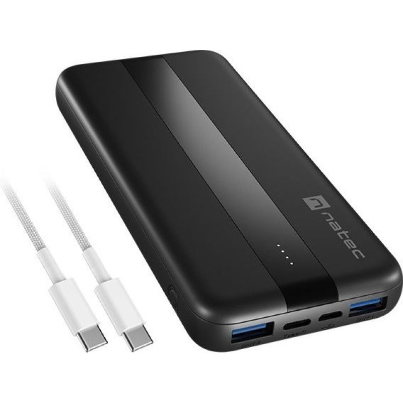 Natec powerbank trevi slim q v2 10000mah pd usb-c 20w + usb-a 18w + kabel usb-c