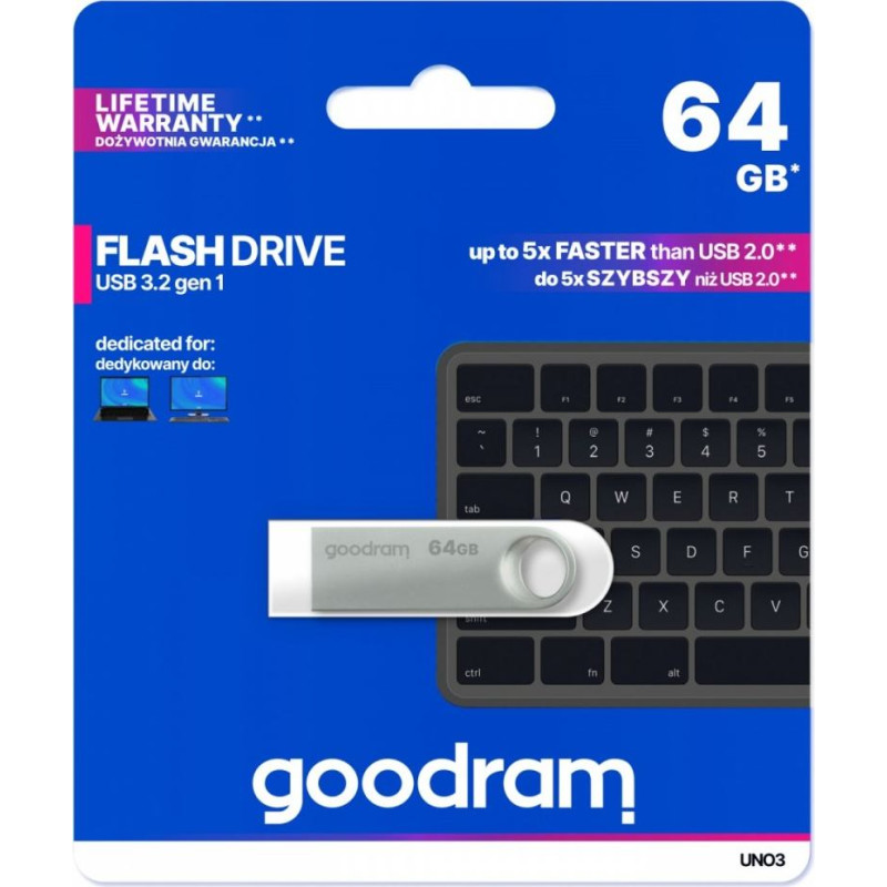 Goodram Pendrive uno3 64gb usb 3.2 gen1 srebrny