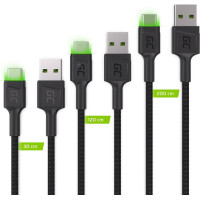 Green Cell zestaw kabli kabgcset01 3x kabel gc ray usb - usb-c 30cm, 120cm, 200cm, zielony led
