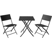 BALCONY FURNITURE SET TABLE 58X58X70CM AND 2 BLACK CHAIRS