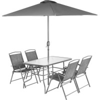 GARDEN FURNITURE SET TABLE 4 CHAIRS AND GRAY UMBRELLA