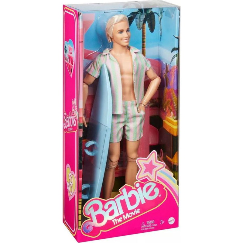 Mattel Barbie: The Movie - Ken Doll Wearing Pastel Striped Beach Matching Set (HPJ97)