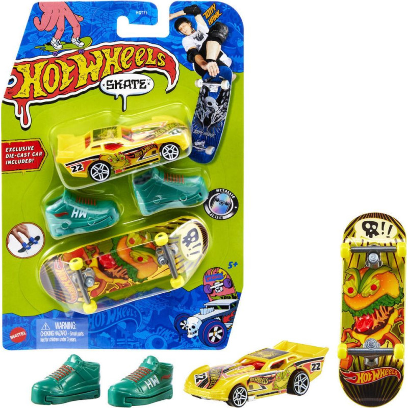 Mattel Hot Wheels: Skate - Maximum Leeway Car  Ferocious Foods Tony Hawk Fingerboard Set (HGT78)