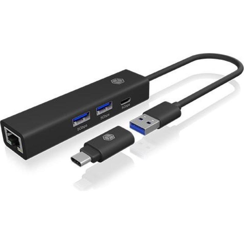 Icybox Hub ib-hub1439-lan 4w1 hub, 1x usb-c, 2xusb-a, 1x lan