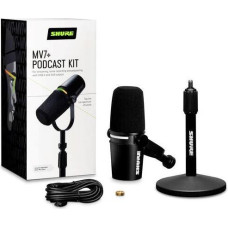 Shure mv7+-k-bndl - mikrofon lektorski/wokalny ze złączem xlr/usb-c czarny + statyw biurkowy gator