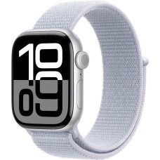 Apple Watch series 10 gps, koperta 42 mm z aluminium w kolorze srebrnym z opaską sportową w kolorze błękitnego obłoku