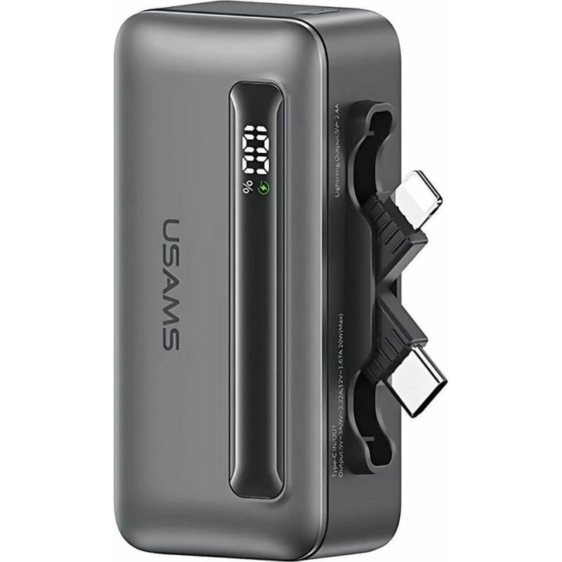 Usams Powerbank 4500mah 20w usb-c/lightning fast charge szary
