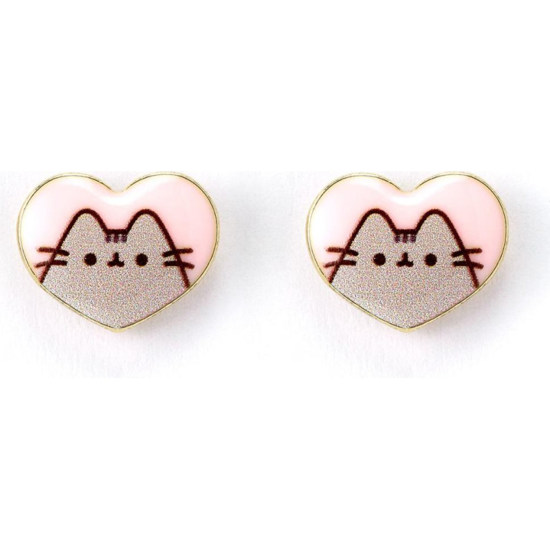 Carat Shop Pusheen - the Cat Pink Enamel and Gold Heart Stud Earrings (PTCE0104)