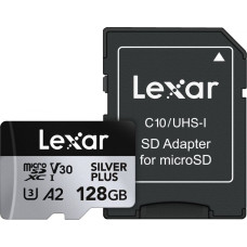 Lexar Karta pamięci microsd 128gb c10 a2 u3 v30 205/150mb/s silver plus
