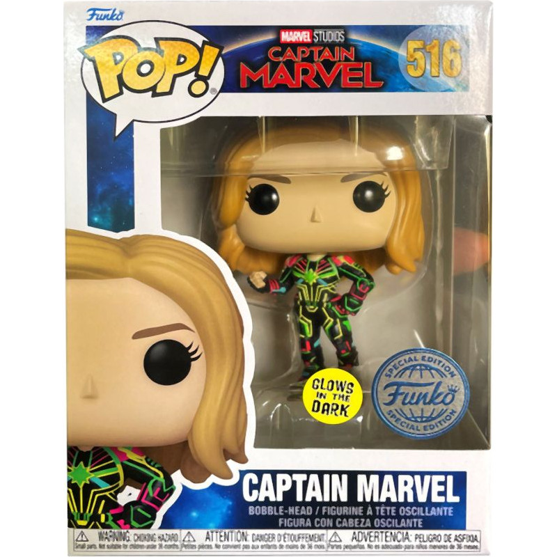 Funko Pop! Marvel: Captain Marvel - Captain Marvel (Neon Suit) (Glows in the Dark) (Special Edition) #516 Bobble-Head Vinyl Figure