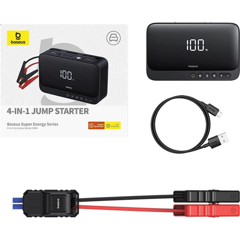 Baseus Jump starter baseus super energy bs-ch013 4w1 600a z latarką / powerbankiem 6000mah / kompresorem - czarny