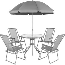 GARDEN FURNITURE SET ROUND TABLE 4 CHAIRS AND UMBRELLA DARK GREY