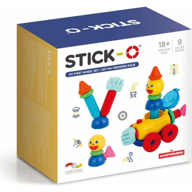 Magformers Klocki magnetyczne stick-o mój pierwszy zestaw z kołami 9 elementów