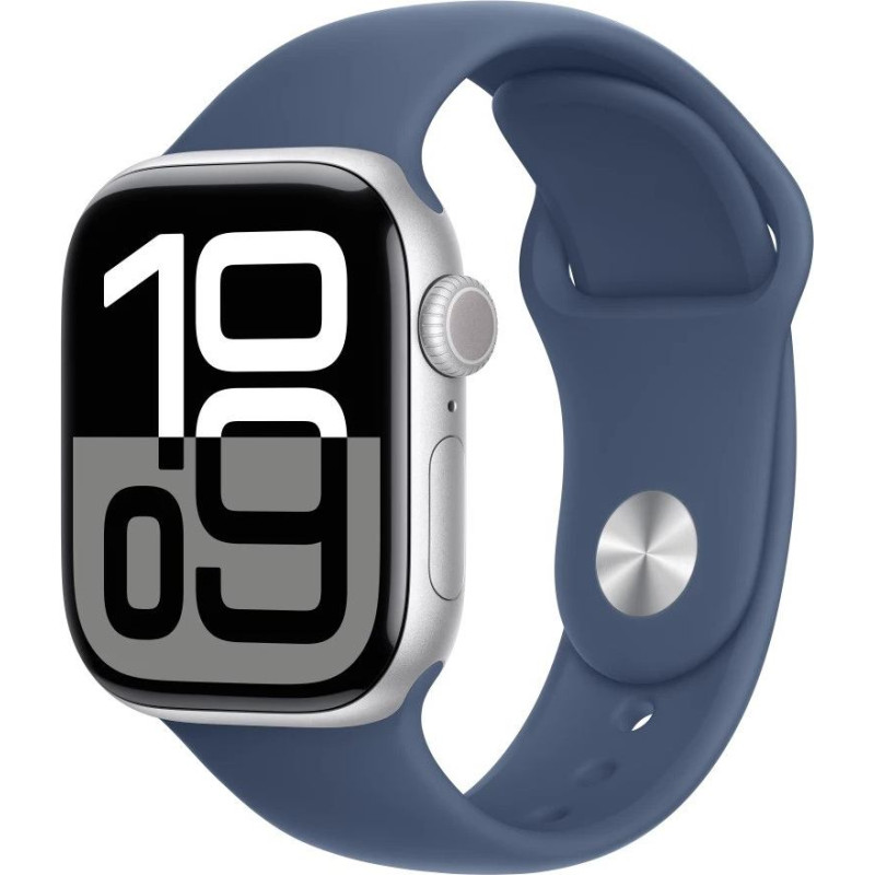 Apple Watch series 10 gps + cellular, koperta 42 mm z aluminium w kolorze srebrnym z paskiem sportowym w kolorze denim - rozmiar m/l