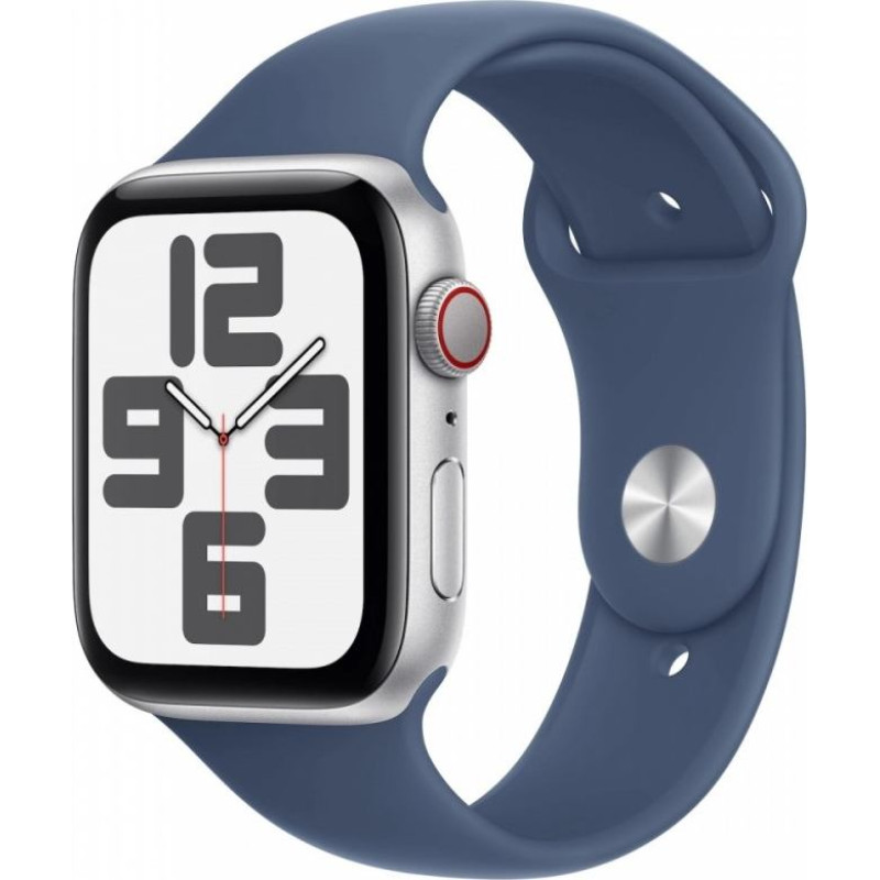 Apple Watch se gps + cellular, koperta 44 mm z aluminium w kolorze srebrnym z paskiem sportowym w kolorze denim - rozmiar s/m