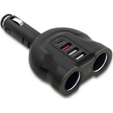 Qoltec Samochodowy rozdzielacz gniazda zapalniczki 12-24v | 52w | 2.4a |2xusb | usb qc 3.0 | usb-c pd | 2xgniazdo zapalniczki