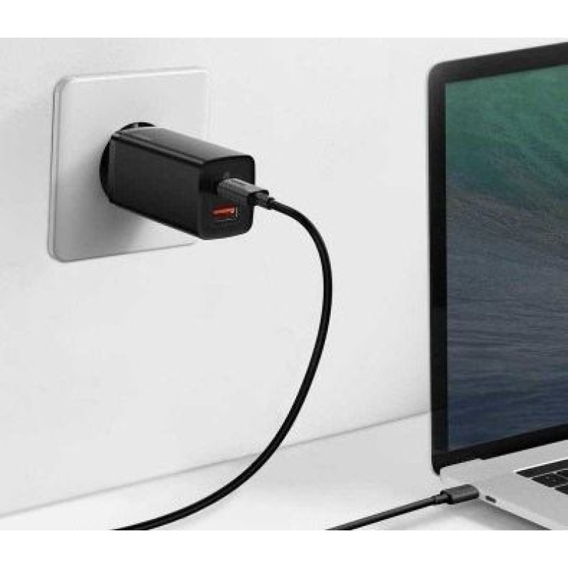 Baseus ładowarka sieciowa usb + usb-c (czarna)