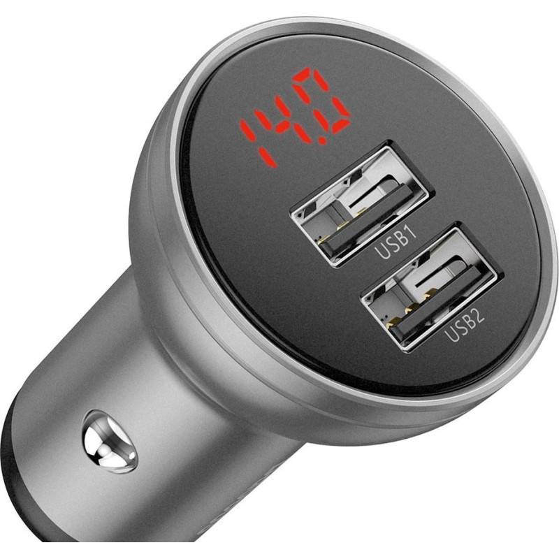 Baseus ładowarka samochodowa ccbx-0s z wyświetlaczem, 2x usb, 4,8a, 24w srebrna