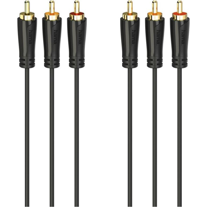 Hama 00205151 Audio/Video Cable, 3 RCA plugs - 3 RCA plugs, gold-plated 3m