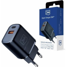 3MK Ładowarka sieciowa 20w 1xusb-c +usb-a pd qc bez kabla czarna