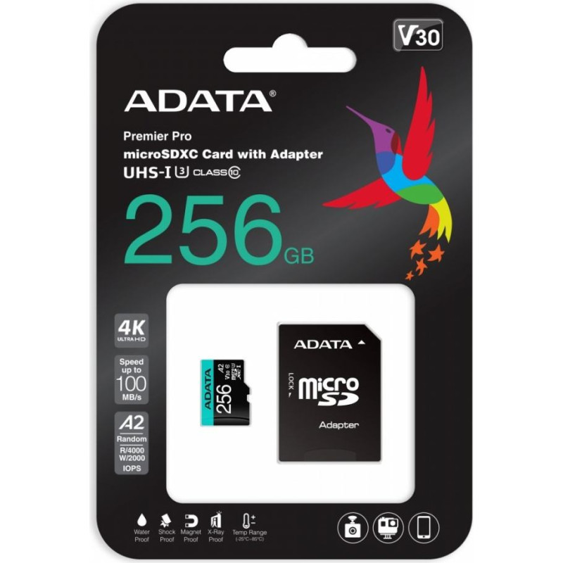Adata Karta pamięci microsd premier pro 256 gb uhs1 u3 v30 a2 + adapter