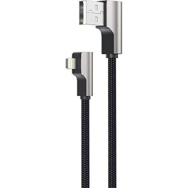 Aukey Cb-al01 oem kabel 90° lightning - usb-a 2m mfi apple kątowy wtyki 90 stopni nylonowy oplot czarny