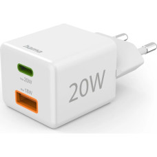 Hama 00201991 Fast Charger 1x USB-C 1x USB-A, Mini Charger, PD, 20W, White
