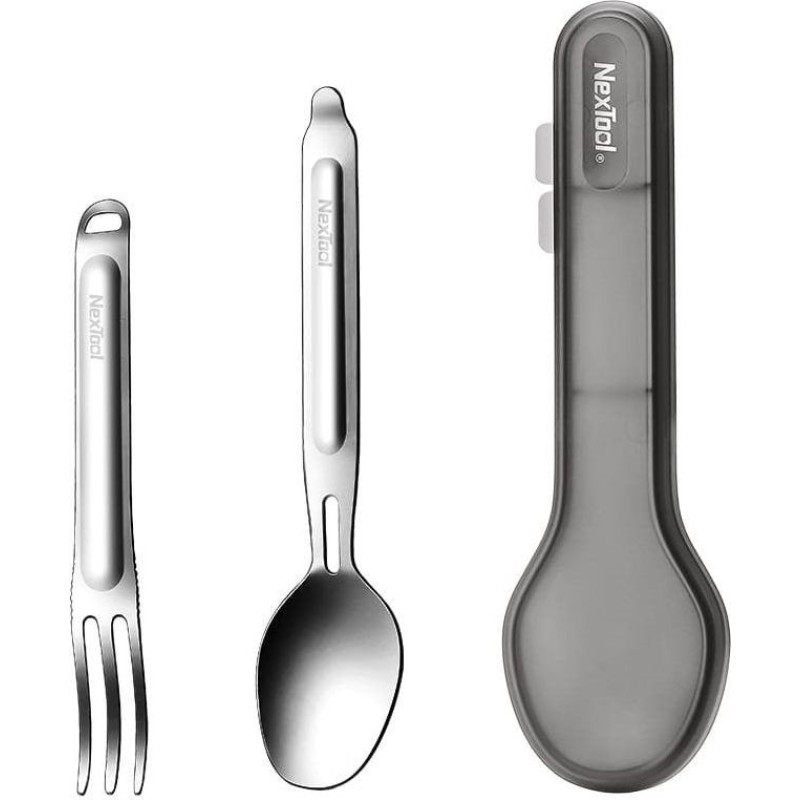 Titanium travel cutlery essentials - spoon + fork - NexTool NE20133