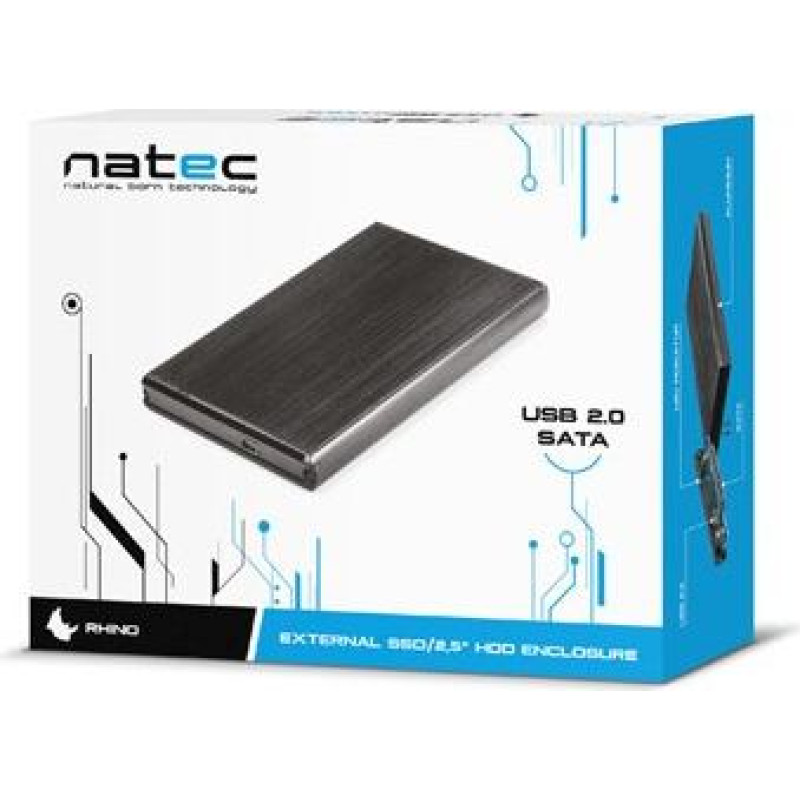 Natec Kieszeń zewnętrzna hdd sata rhino 2,5 usb 2.0 aluminium black