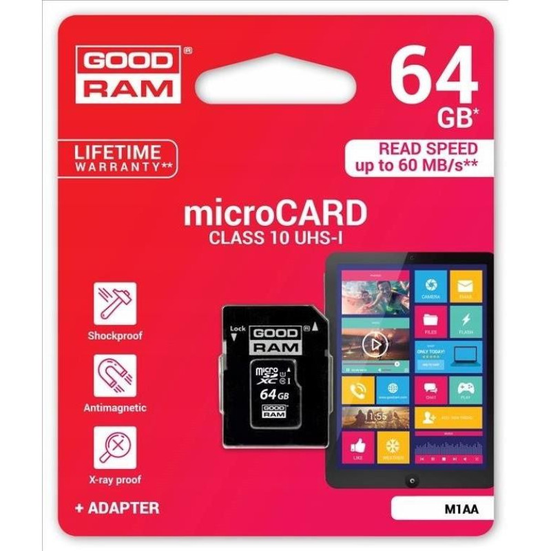 Goodram Karta pamięci microsd 64gb cl10 uhs i + adapter