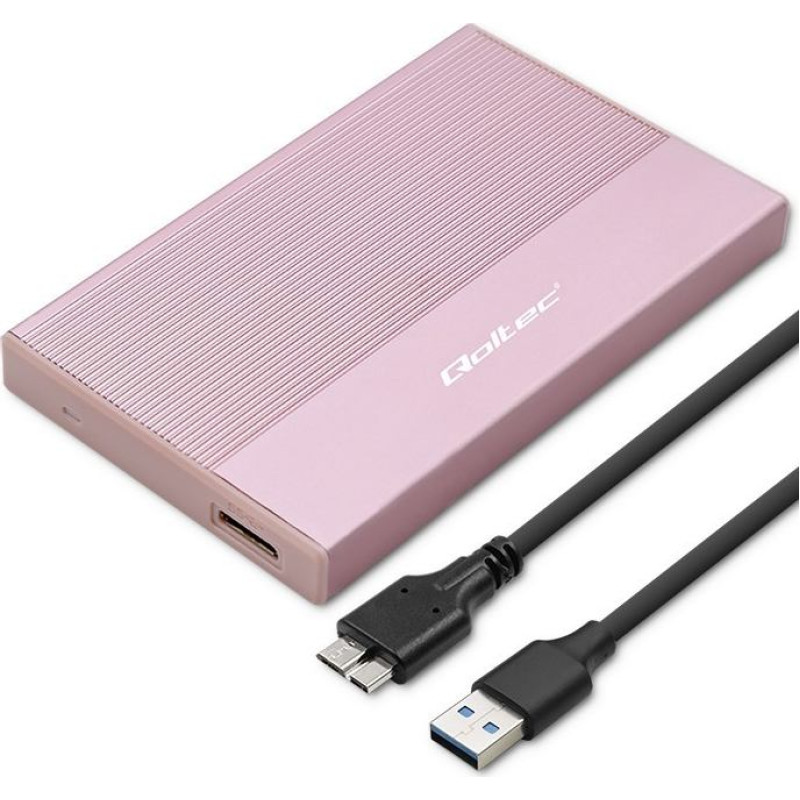 Qoltec Obudowa | kieszeń na dysk ssd hdd 2.5 cala | sata | usb 3.0 | super  speed 5gb/s | 2tb | różowy
